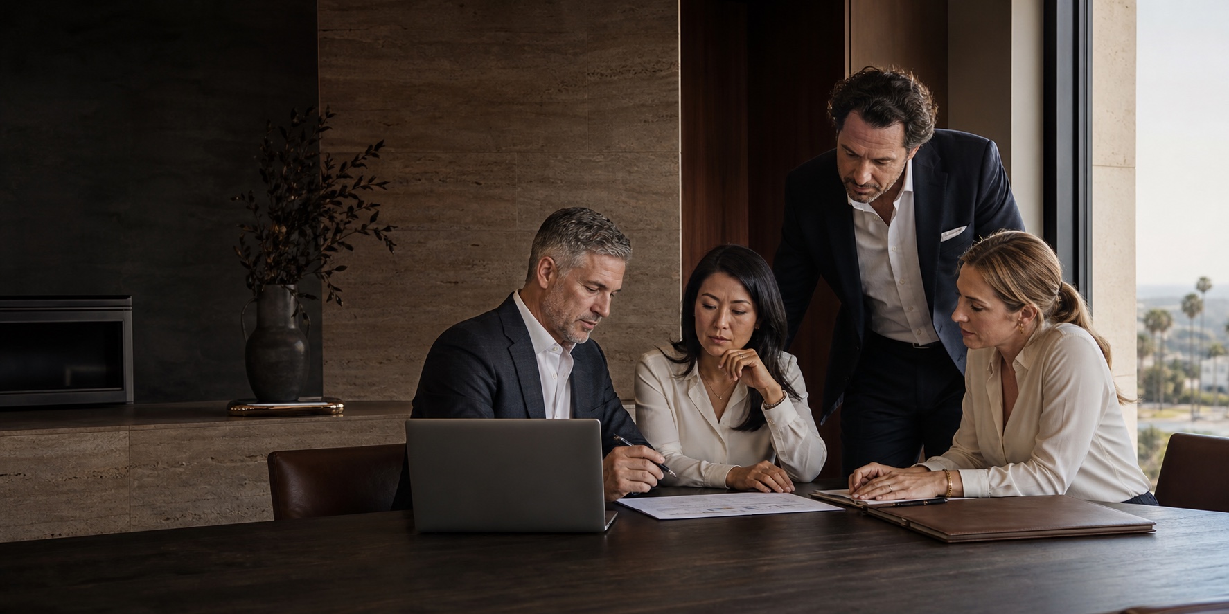 A professional team reviewing business information together